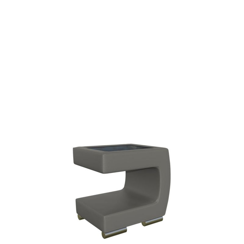 Tapicerowany stolik nocny MIRJAN 24 prawy mysi szary + czarne szkło 1 szt.