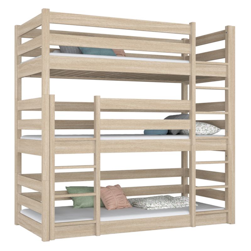 Drewniane łóżko N-WOOD 3-piętrowe N01 dąb bielony 100x190 1szt.