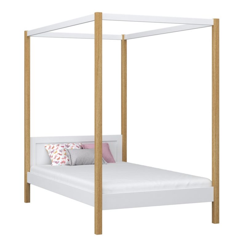 Drewniane łóżko N-WOOD pojedyncze z baldachimem N02 biało dębowy 120x180 1szt.