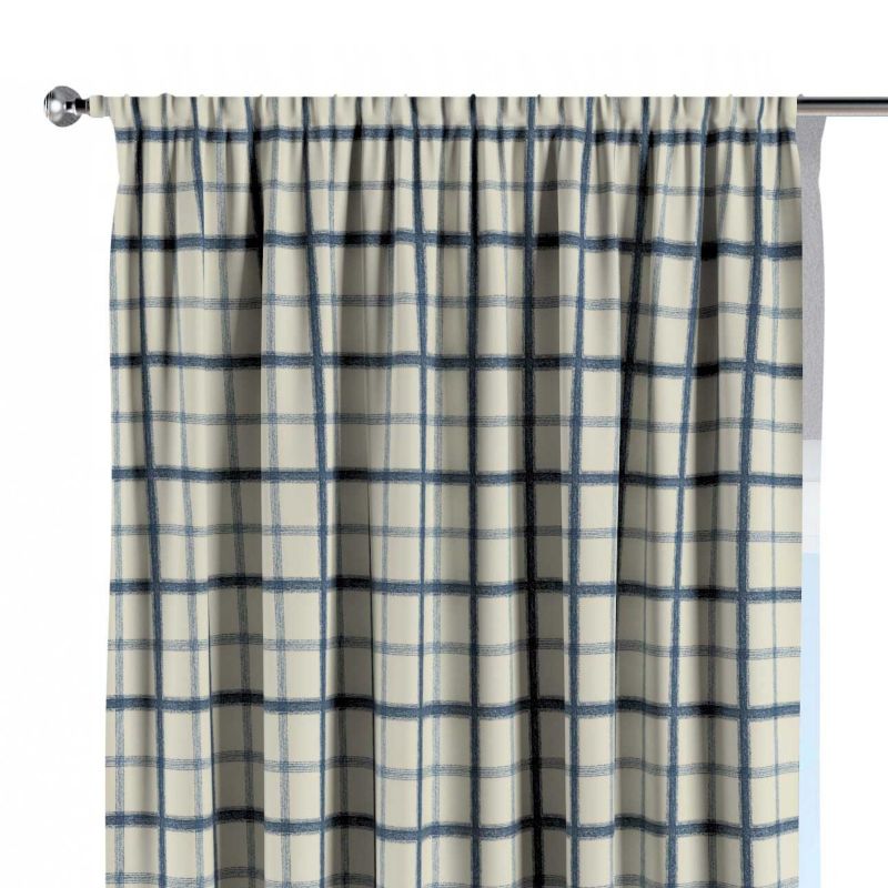Zasłona na kanale z grzywką 1 szt. 130 x 260 cm Dekoria niebieska kratka tle ecru 1 szt.