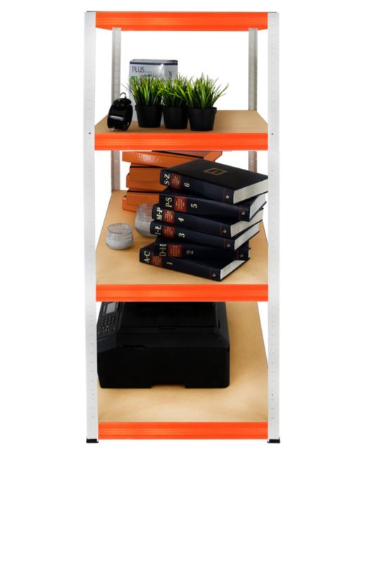 Regał metalowy MODO24 magazynowy garażowy biało-pomarańczowy helios 180x50x50cm 4 półki po 175 kg 1 szt.