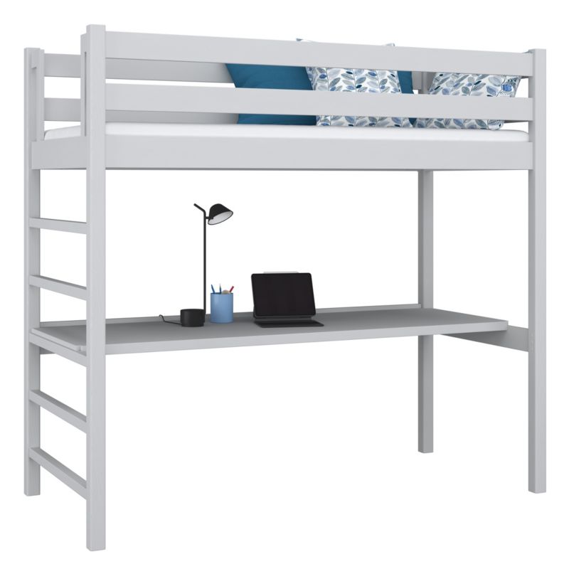 Drewniane łóżko N-WOOD na antresoli z biurkiem N01 popielaty 80x180 1szt.