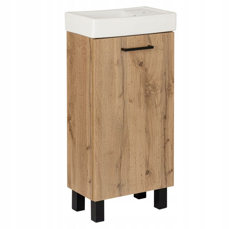 Szafka łazienkowa z umywalką ceramiczną MyFurni, 40 cm, dąb wotan, stojąca, 1 kpl.