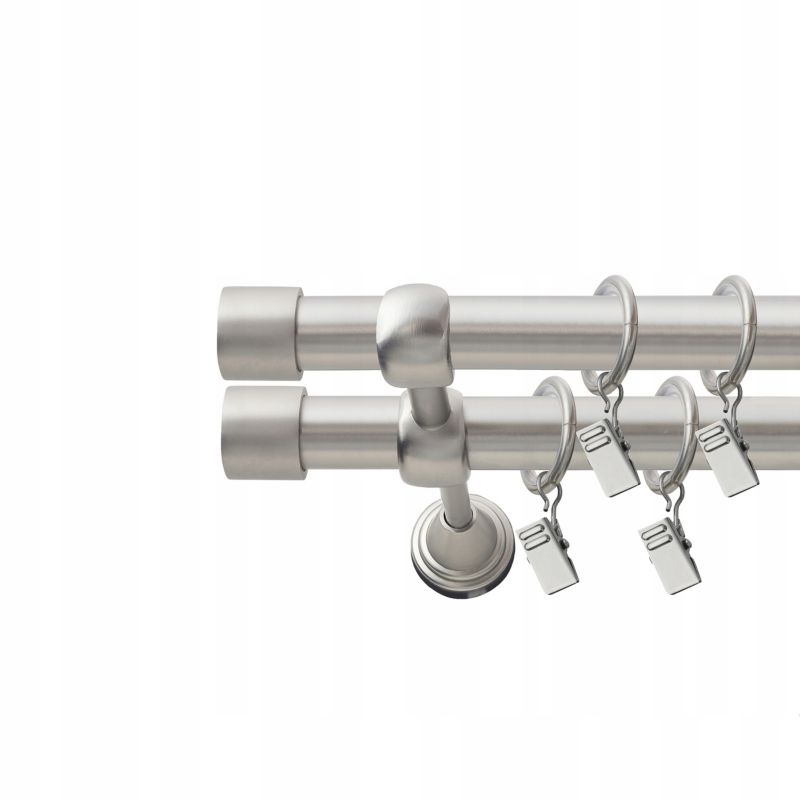 Karnisz podwójny Naokienko metalowy satyna 300 cm fi 19 zaślepka premium 1 szt.