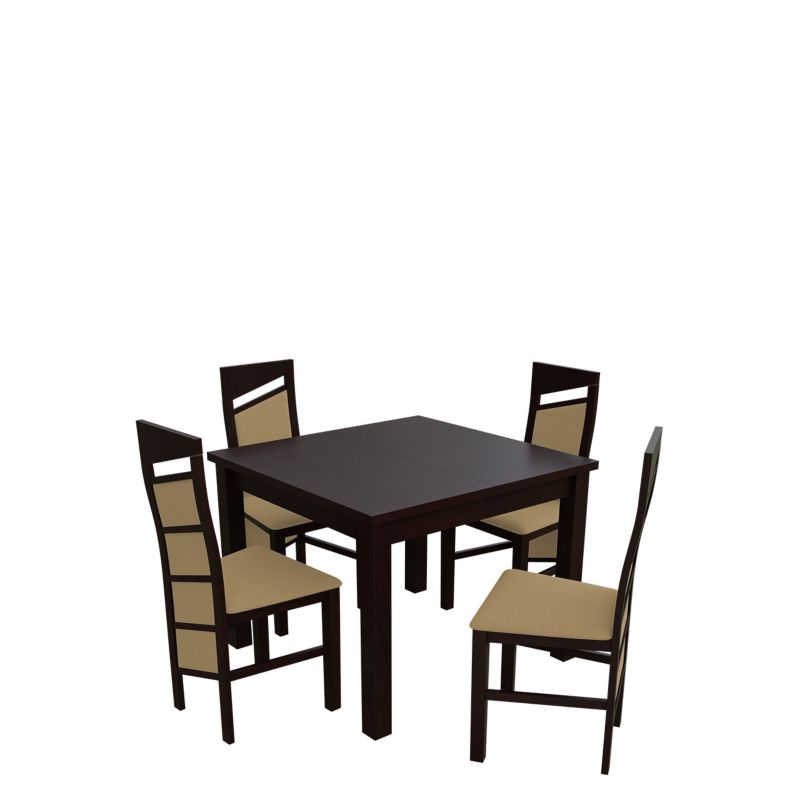Zestaw RO33 MIRJAN 24 Stół rozkładany S28 90x90/240 + 4 krzesła K61 orzech + piaskowy 1 kpl.