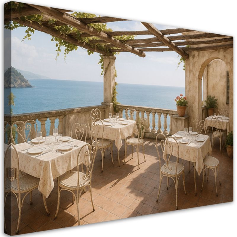 Obraz do salonu sypialni Feeby Widok z tarasu na morze w stylu Shabby Chic 120x80cm 1szt