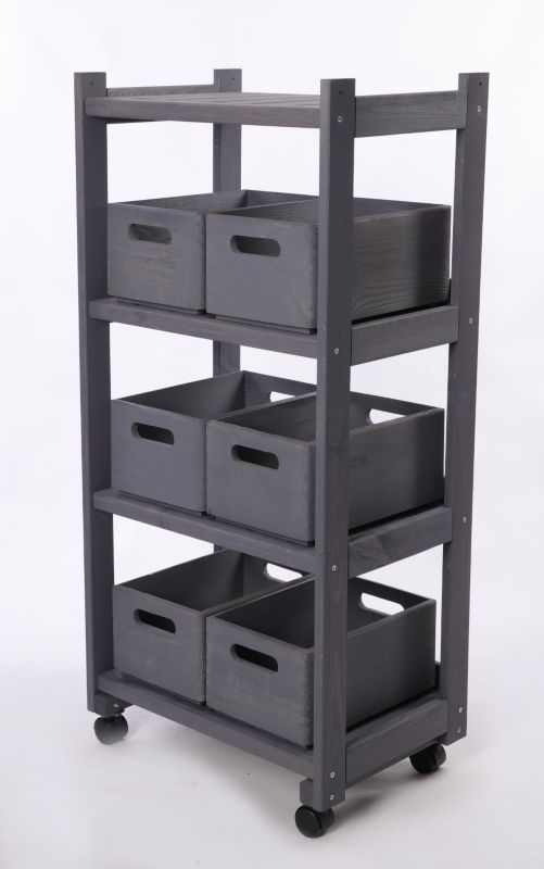 Regał drewniany na kółkach MODO24 eko 6 skrzynek w zestawie szary 1 szt.