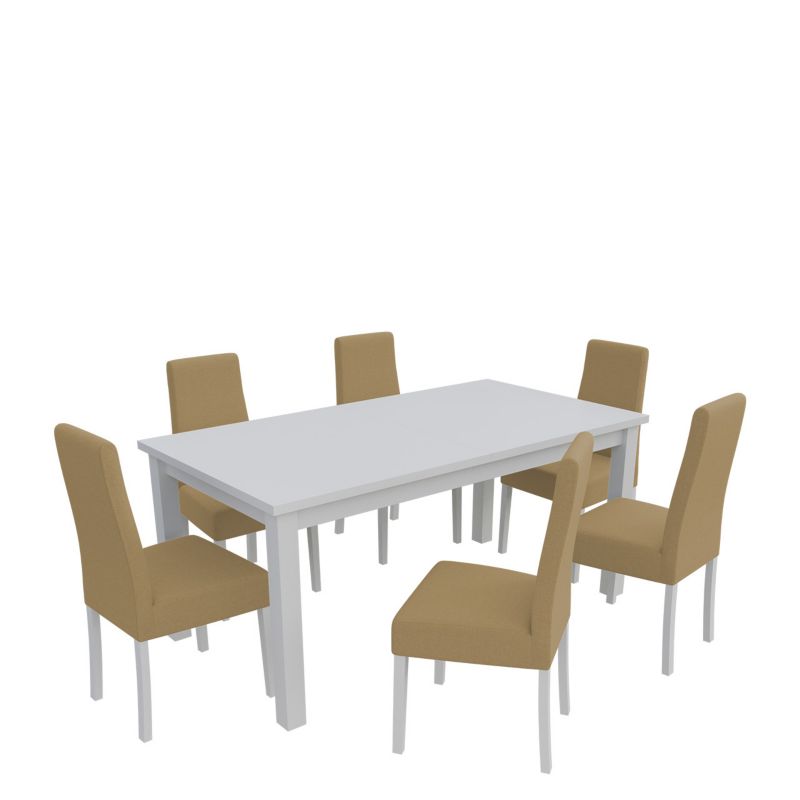 Zestaw RO20 MIRJAN 24 Stół rozkładany S18-L 80x160/200 + 6 krzeseł K63A biały + piaskowy 1 kpl.