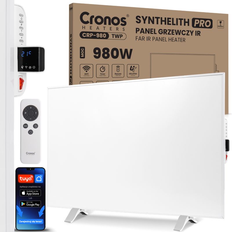 Grzejnik Na Podczerwień IR Promiennik Cronos Synthelith 980W WIFI Tuya + Pilot 1szt