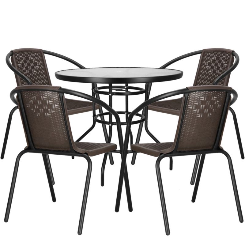 Meble na balkon Springos stolik kawowy, 4 krzesła metalowe do ogrodu czarno-brązowe 1 kpl.