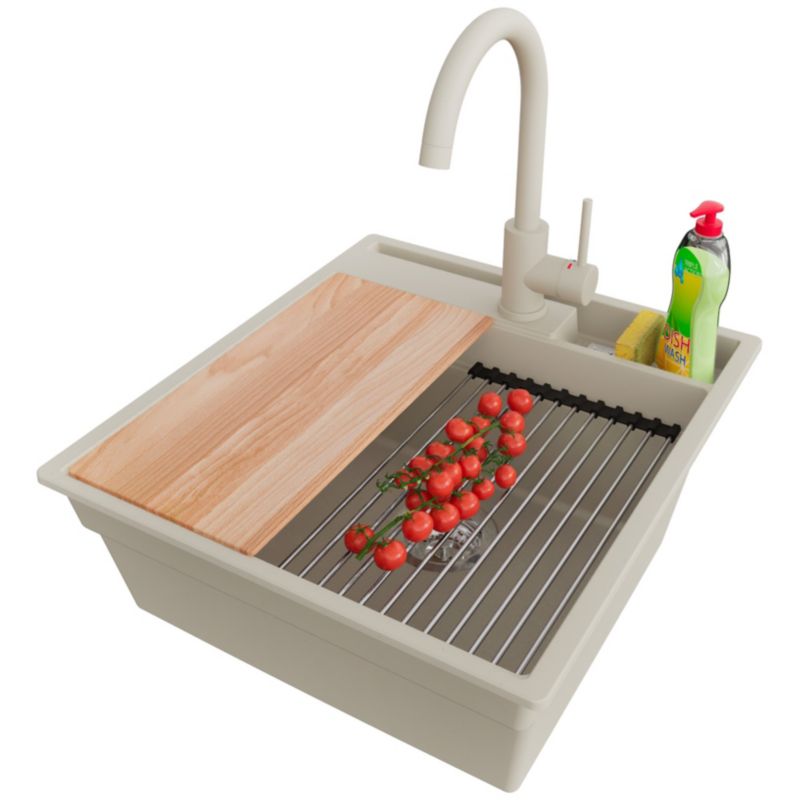 Zlewozmywak Granitowy Oslo Pocket PRIMAGRAN Nablatowy 48x53cm, Beżowy + Bateria + Syfon + Akcesorium, S164, 1 szt.