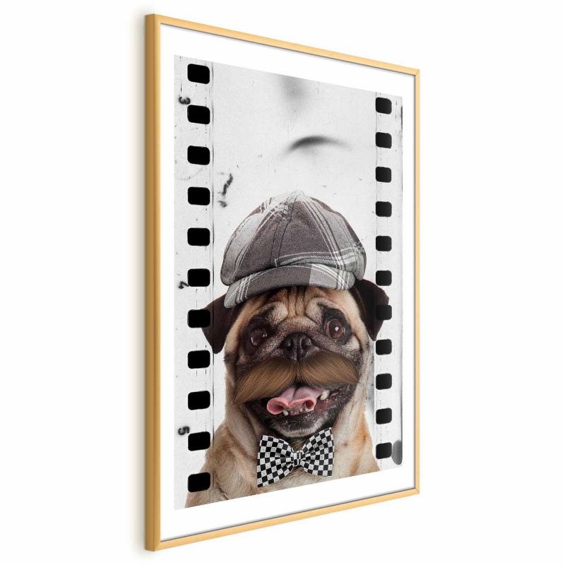Plakat Artgeist Mops w czapce 21x30 cm z ramą złotą 1 szt