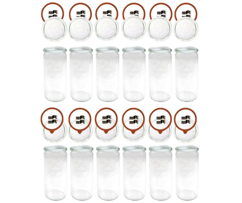 Słoiki MODO24 Weck 1040 ml fi 80 cylinder szklane wieka gumki zapinki 12 kpl.
