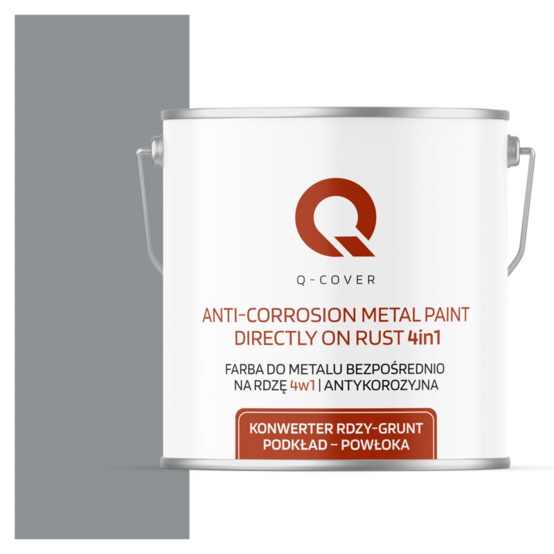 Farba do Metalu Prosto na Rdzę 4w1 Q-Cover Szary RAL7045 Mat 5L