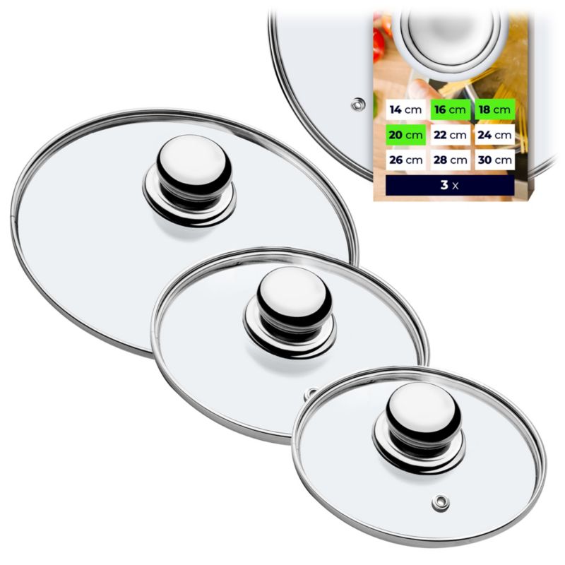 Pokrywka KADAX Szklana Zestaw Pokrywek Żaroodpornych 16/18/20cm 3 szt.