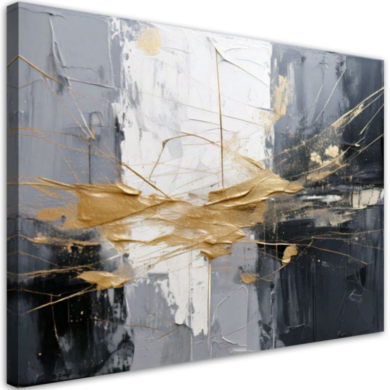 Obraz nowoczesny do salonu Feeby Abstrakcja w szarościach z elementami złota 120x80cm 1szt