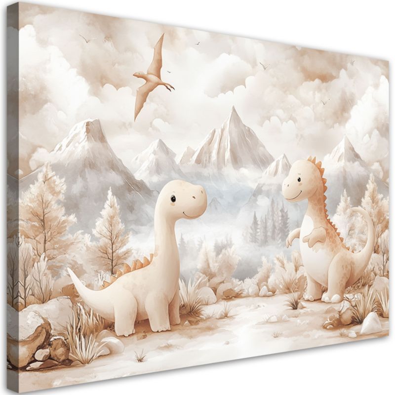Obraz do pokoju dziecka Feeby Urocze małe Dinozaury Krajobraz Beżowy 120x80cm 1szt