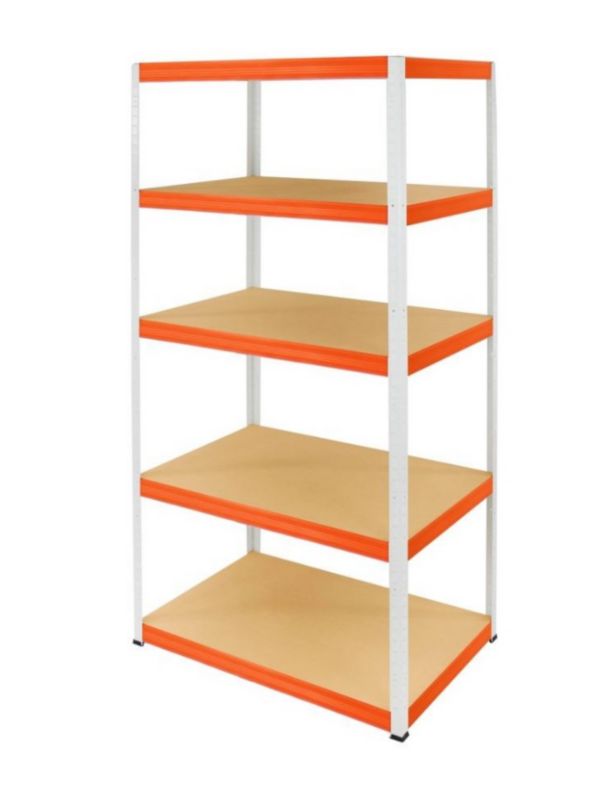 Regał metalowy MODO24 magazynowy stojak biało-pomarańczowy helios 180x75x50cm 5 półek po 350 kg 1 szt.