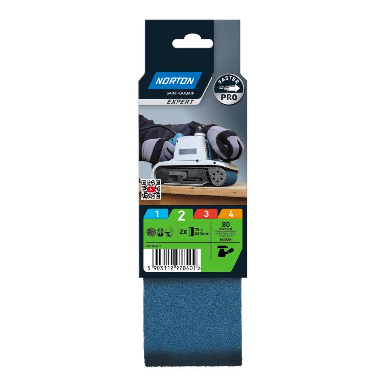 Pas bezkońcowy Norton Expert 75 x 533 mm cyrkon P80 2 sztuki
