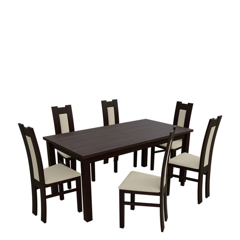 Zestaw RO17 MIRJAN 24 Stół rozkładany S18-L 80x160/200 + 6 krzeseł K41 orzech + ekoskóra ecru 1 kpl.