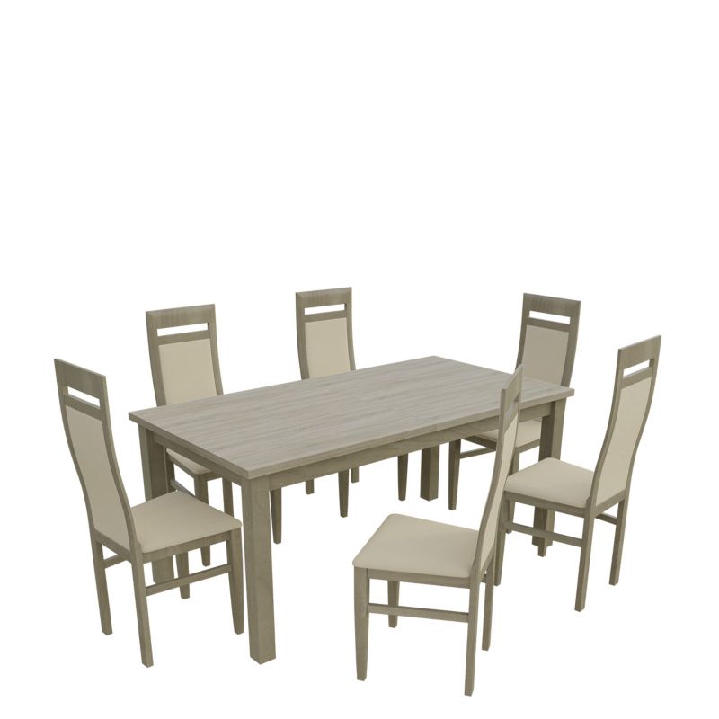 Zestaw RO24 MIRJAN 24 Stół rozkładany S18-L 80x160/200 + 6 krzeseł K70 dąb sonoma + ekoskóra ecru 1 kpl.