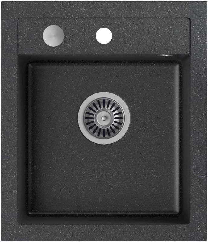Zlewozmywak wpuszczany Johnny GraniteQ Quadron 50x43 cm czarny, syfon manualny, 1 szt.