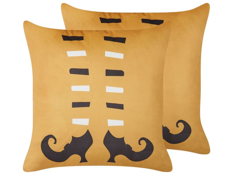 Zestaw 2 poduszek Wzór abstrakcyjny Covasna Welur 45 x 45 cm Pomarańczowy 1 par.