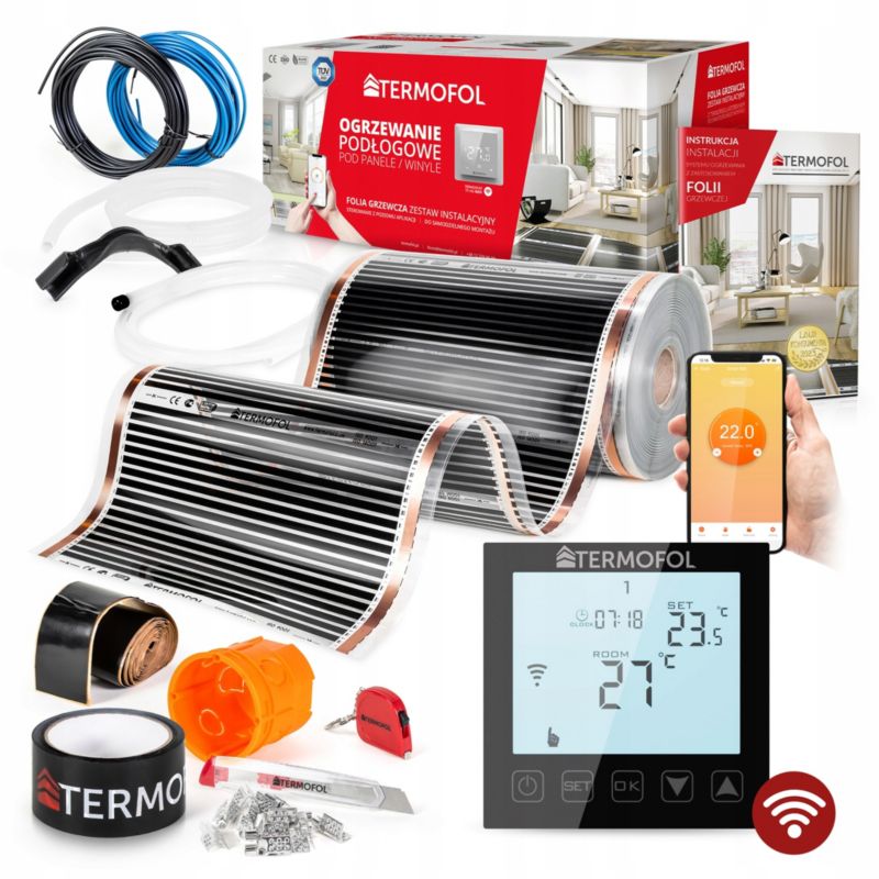 ZESTAW Folia Grzewcza TERMOFOL na podczerwień moc 60W 50cm pow. 24m² WiFi BLACK 1kpl