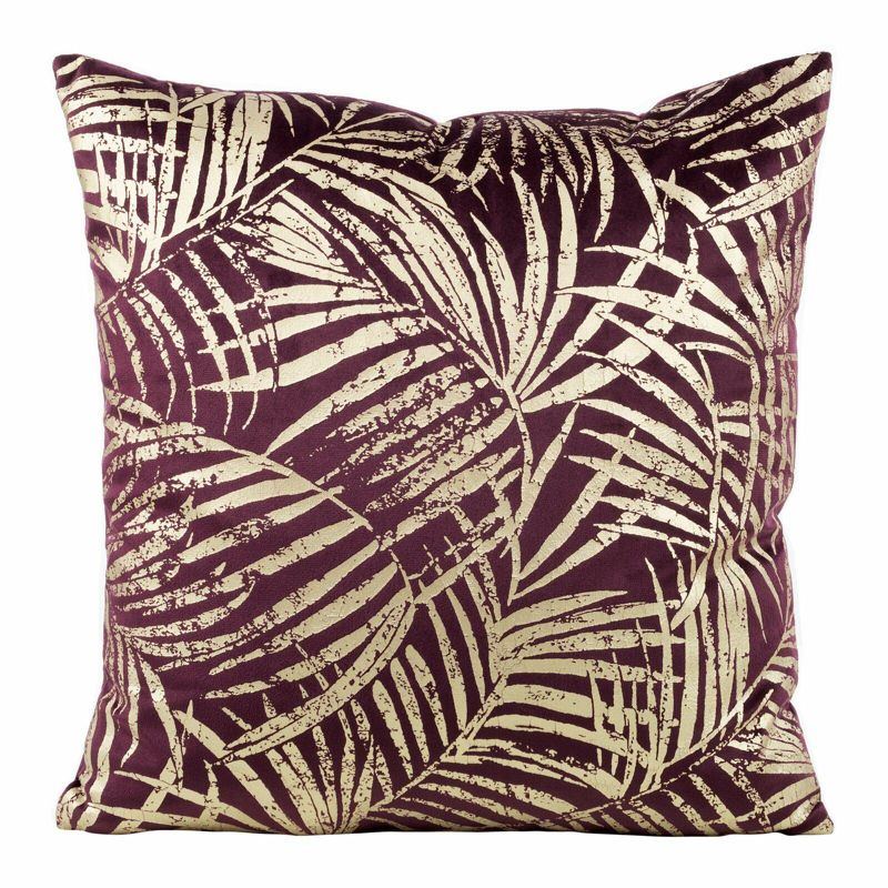 Poszewka BLINK 26 Eurofirany 45 x 45 cm welwetowa fioletowa ze złocistym nadrukiem liści 1 szt.