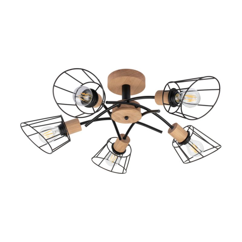 Drewniana Lampa Sufitowa SPOT Light 5xE27 Max.40W Dąb Olejowany FSC z Detalem Czerni, Polski Producent, 1 szt.