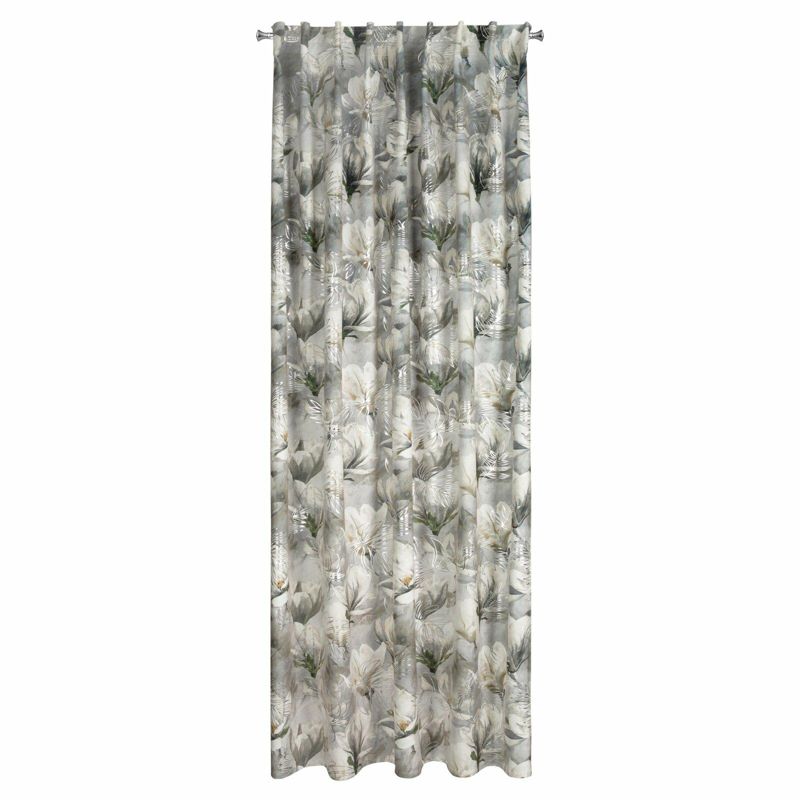 Zasłona SANDY Eurofirany 140 x 300 cm stalowo, srebrna z kwiatowym wzorem z welwetu 1 szt.