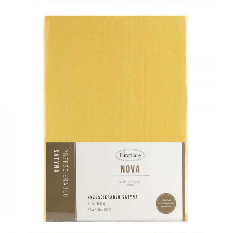 Prześcieradło NOVA3 Eurofirany 220 x 200 x 30 cm gładkie z gumką bawełna satynowa kolor musztardowy szt. 1