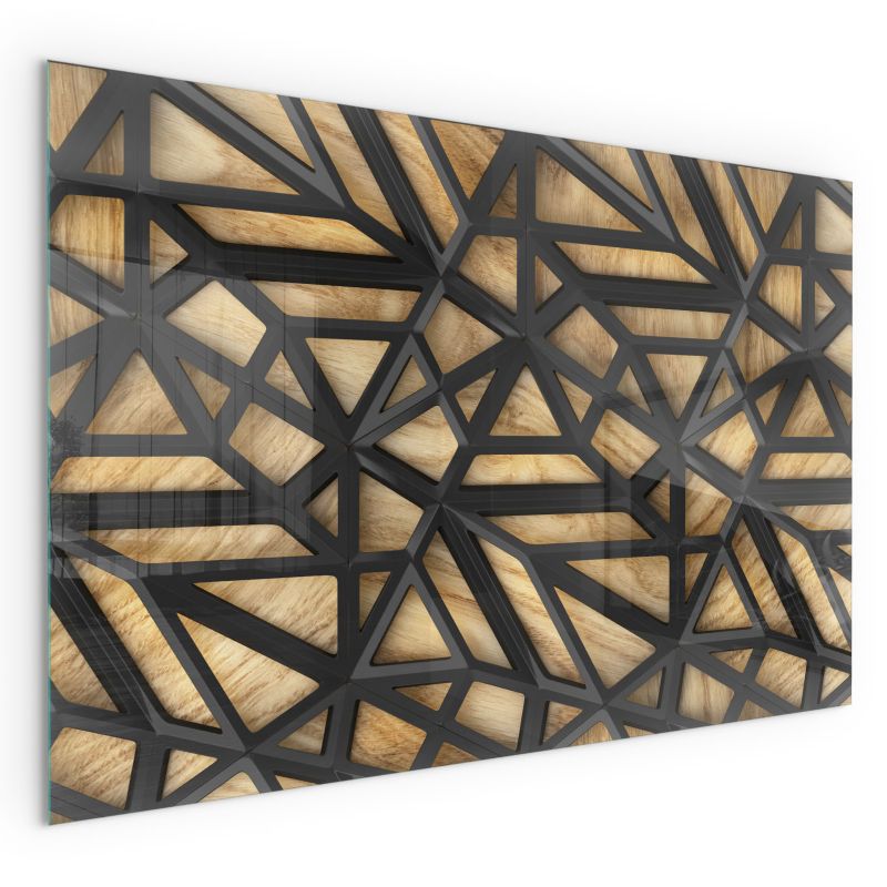Szklana Podkładka Pod Kominek Prostokąt Wallfluent 100x70 cm Drewniana geometria 1 szt.