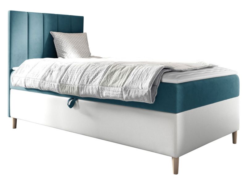 Łóżko kontynentalne MIRJAN 24 Maja Junior 1 80x200, Strona: Lewa biała ekoskóra/szaroniebieski 1 szt.