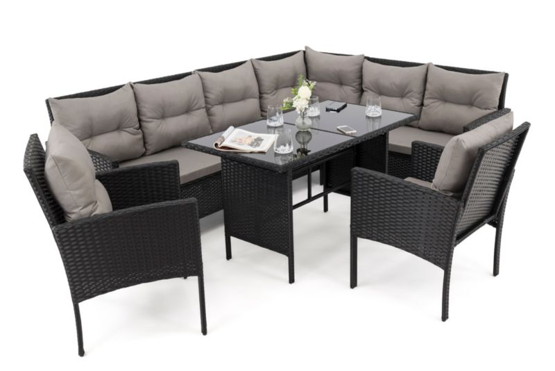 Zestaw mebli ogrodowych MebleMWM Paris Big technorattan czarny poduszki szare-03 1 kpl.