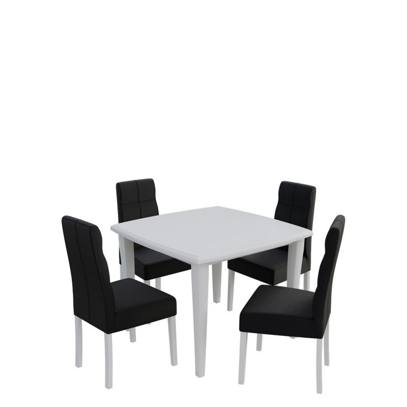 Zestaw RO34 MIRJAN 24 Stół rozkładany S30 100x100/250 + 4 krzesła K63 biały + czarna ekoskóra 1 kpl.