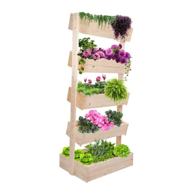 Drewniany regał na kwiaty MODO24 187 cm 5 półek kolor naturalny balkonowy eco 1 szt.