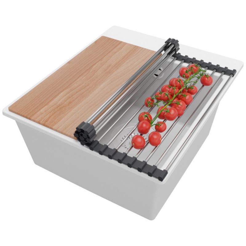 Zlewozmywak Ryga Easy PRIMAGRAN Nablatowy 38x44cm do szafki od 40cm z Syfonem i Dodatkiem Cały Biały 1 szt.