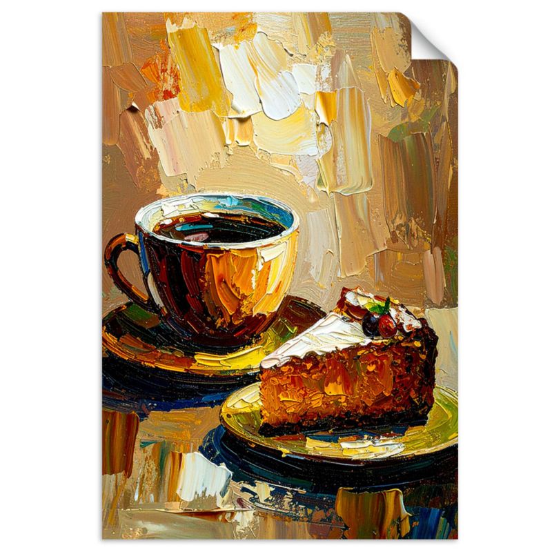 Naklejka na ścianę do salonu sypialni Feeby Filiżanka Kawy Ciastko w beżu 40x60cm 1szt