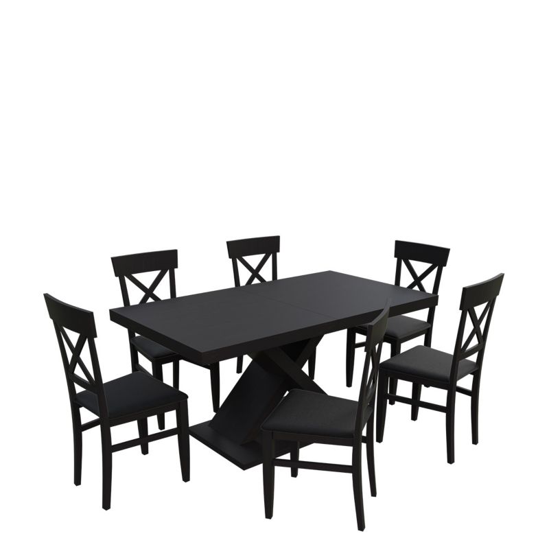 Zestaw RO44 MIRJAN 24 Stół rozkładany S50 90x160/210 + 6 krzeseł K64 wenge + czarna ekoskóra 1 kpl.