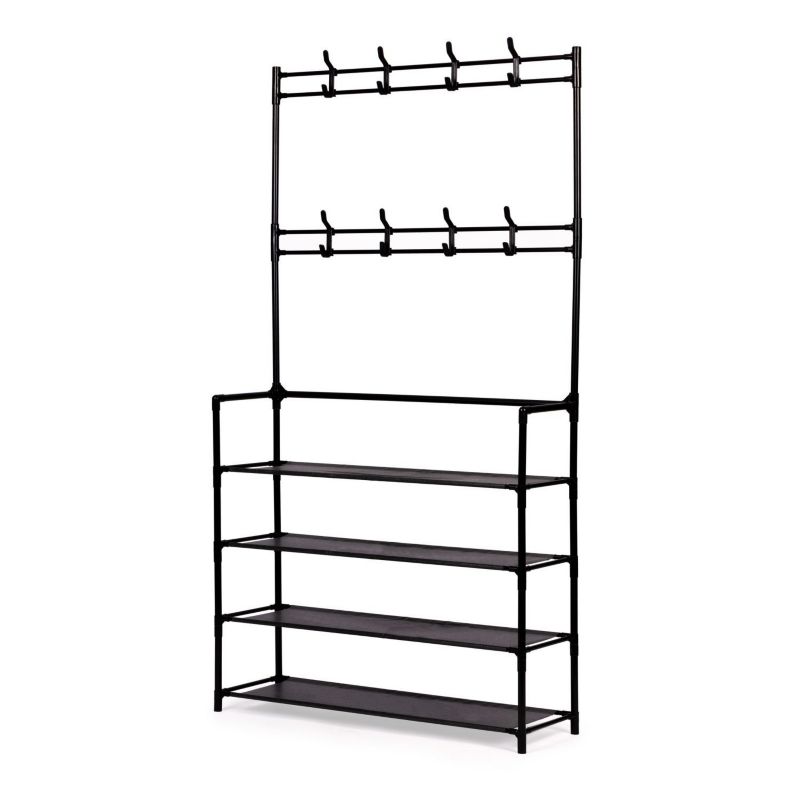 Wieszak na ubrania Bauerkraft stojący z półkami 80x26x150,5 cm czarny 1 szt.