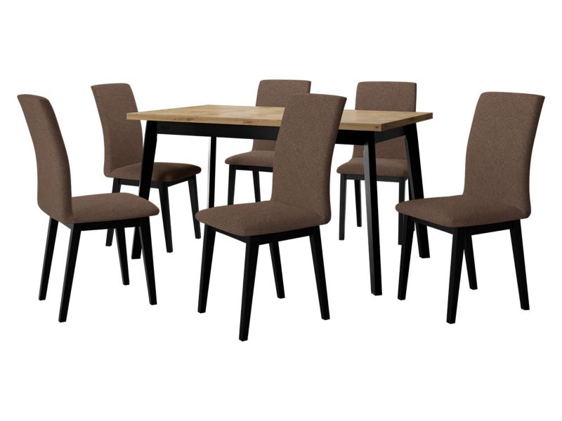 Zestaw DR23 MIRJAN 24 Stół rozkładany Oslo V 80x140/180 + 6 krzeseł Luna 1 dąb artisan + czarny + brązowa tapicerka 1 kpl.