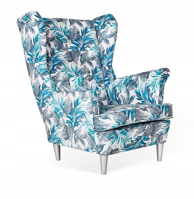 Fotel uszak do salonu Family Meble ARI PRINT szaroniebieski liście 1szt