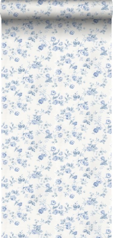 Tapeta Sanders & Sanders kwiaty niebieskimIzłamanej bieli 53 cm x 10 m - 1 rol.