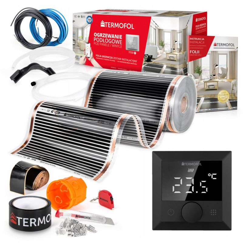 ZESTAW Folia Grzewcza TERMOFOL na podczerwień moc 140W 50cm pow. 22m² + TF-H5 BLACK 1kpl