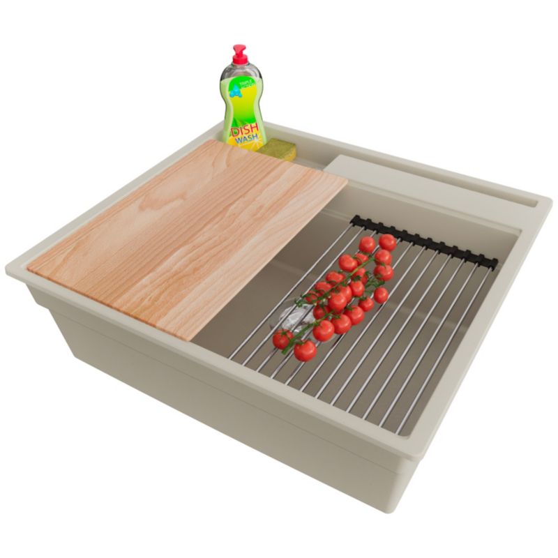 Zlewozmywak Oslo Pocket PRIMAGRAN Nablatowy 58x53cm do szafki od 60cm, Beżowy + Syfon + Akcesoria, S220, 1 szt.