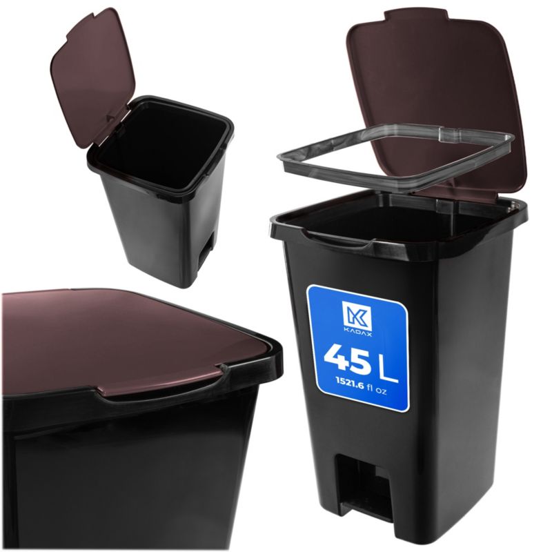 Kosz na śmieci KADAX z pedałem czarno-brązowy 45L, 1 szt.