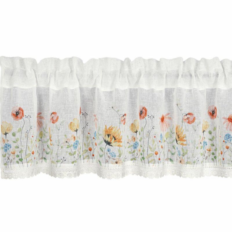 Zazdrostka NATI Eurofirany 30 x 150 cm biała etamina zdobiona nadrukiem kwiatów i koronką szt. 1