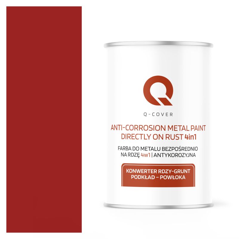 Farba do Metalu Prosto na Rdzę 4w1 Q-Cover Czerwony karminowy RAL3002 Wysoki Połysk 1L