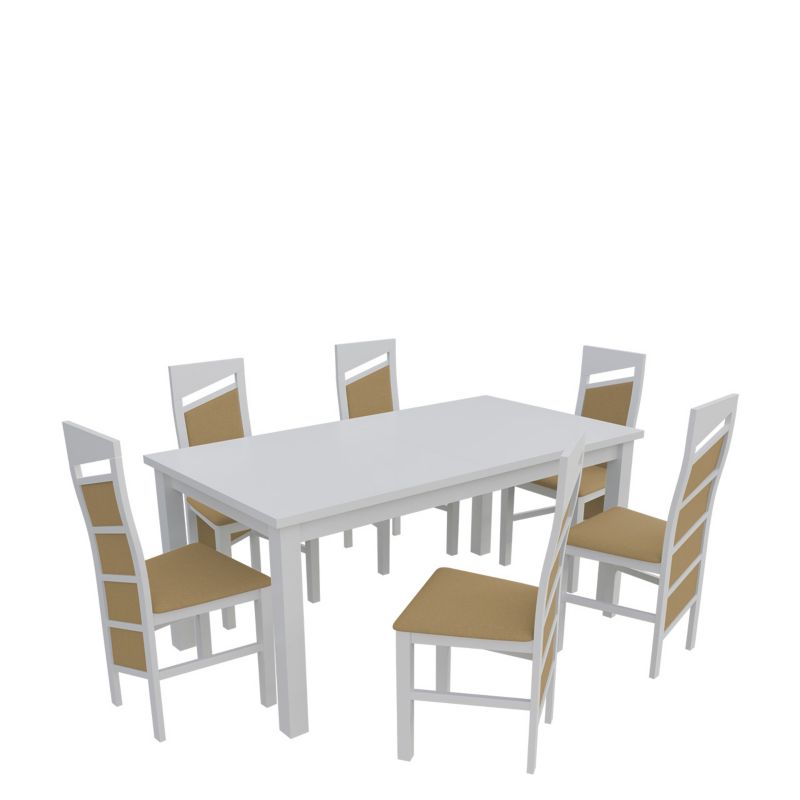 Zestaw RO19 MIRJAN 24 Stół rozkładany S18-L 80x160/200 + 6 krzeseł K61 biały + piaskowy 1 kpl.